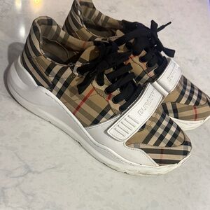 Burberry Beige and Black Plaid Sneakers